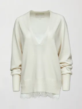 Lace Vee Layered Pullover - Ivory