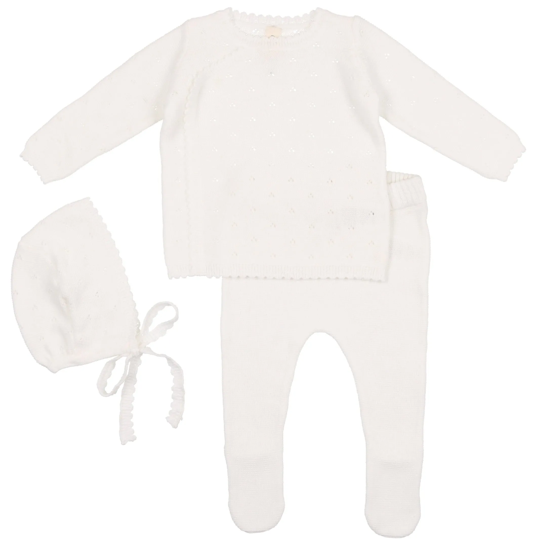 Lilette by Lil Legs White Pointelle Knit Bris Set