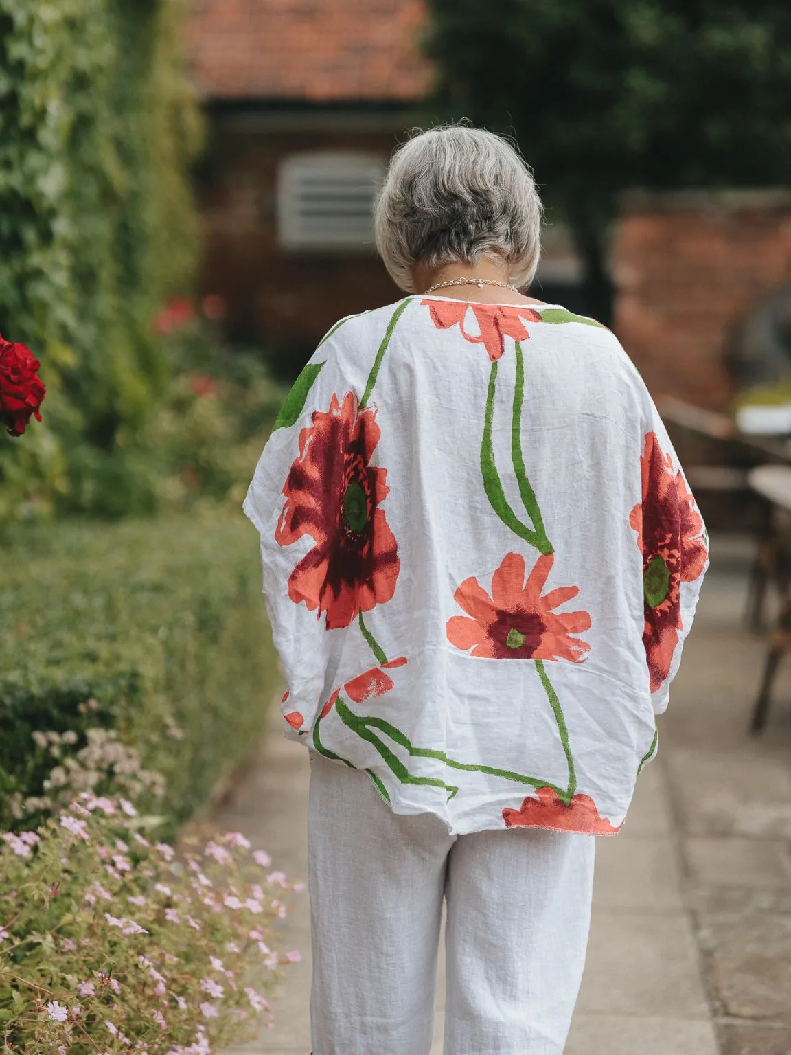 Linen Poppy Print Top Valentina