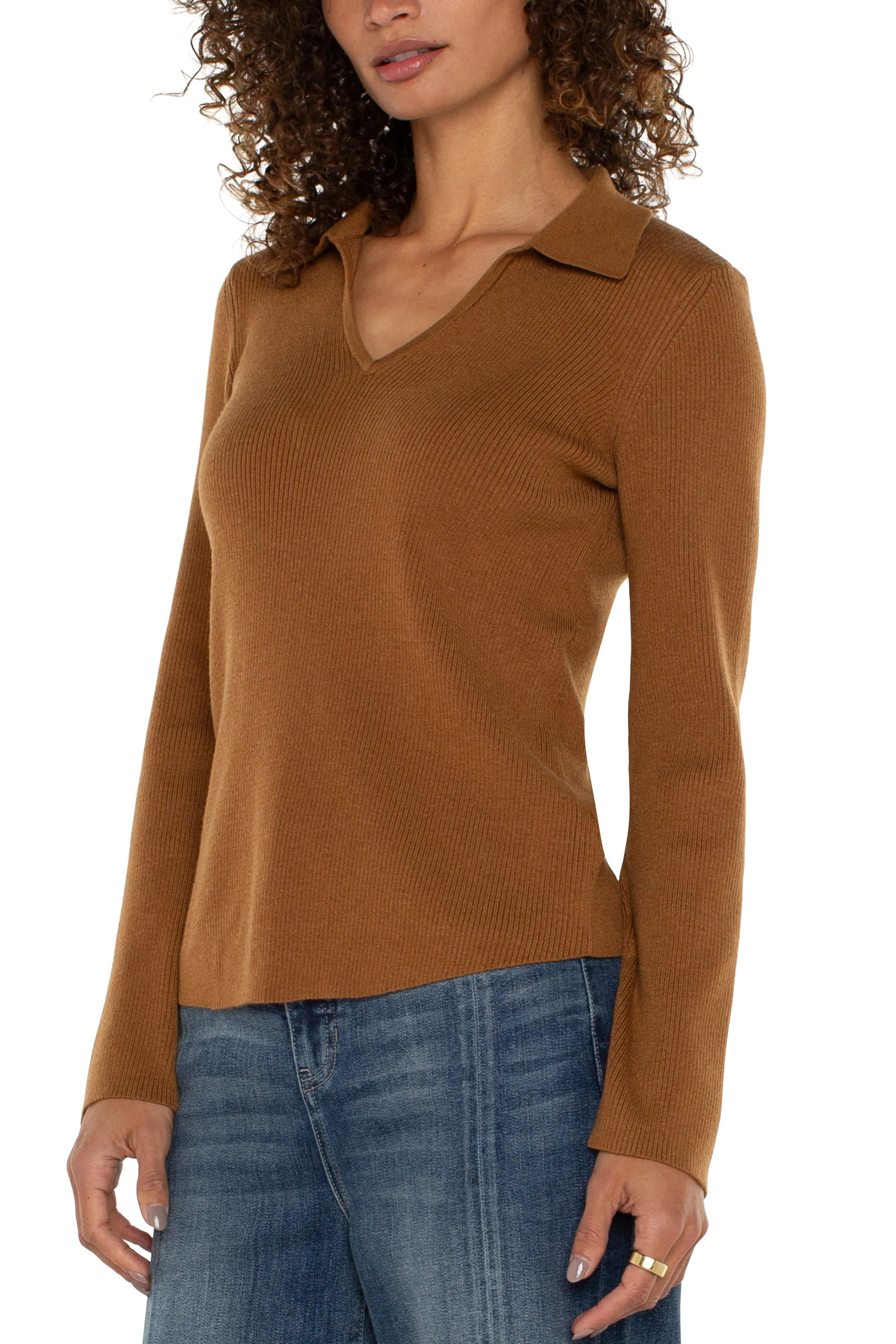 Long Sleeve V Neck Collard Sweater