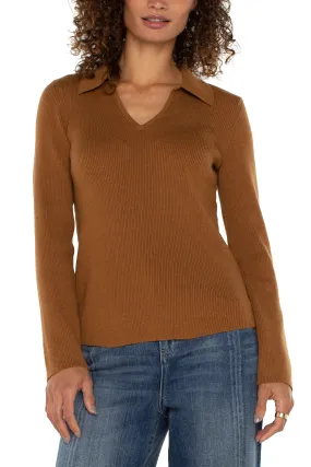 Long Sleeve V Neck Collard Sweater