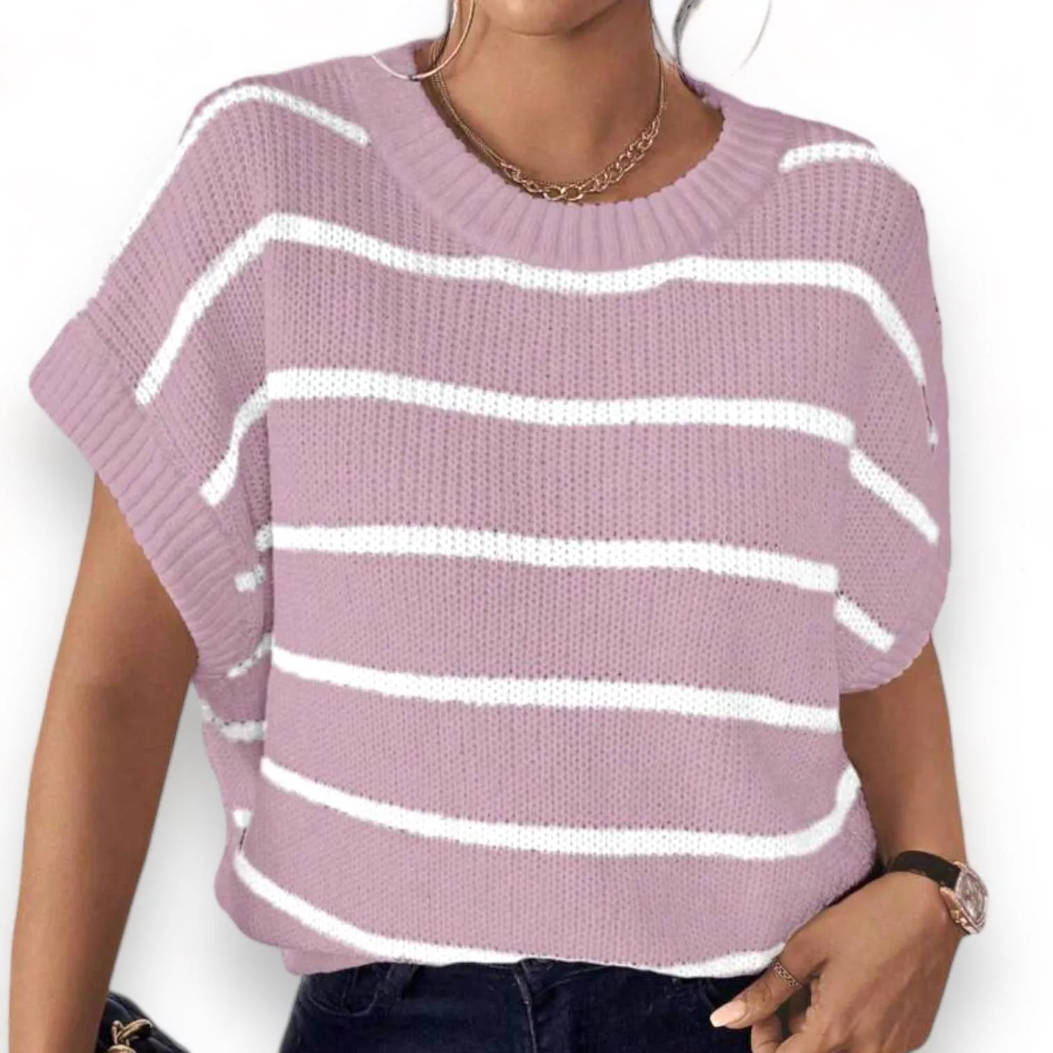 LOOM Knitted Stripes Round Neck Nautical Square Top