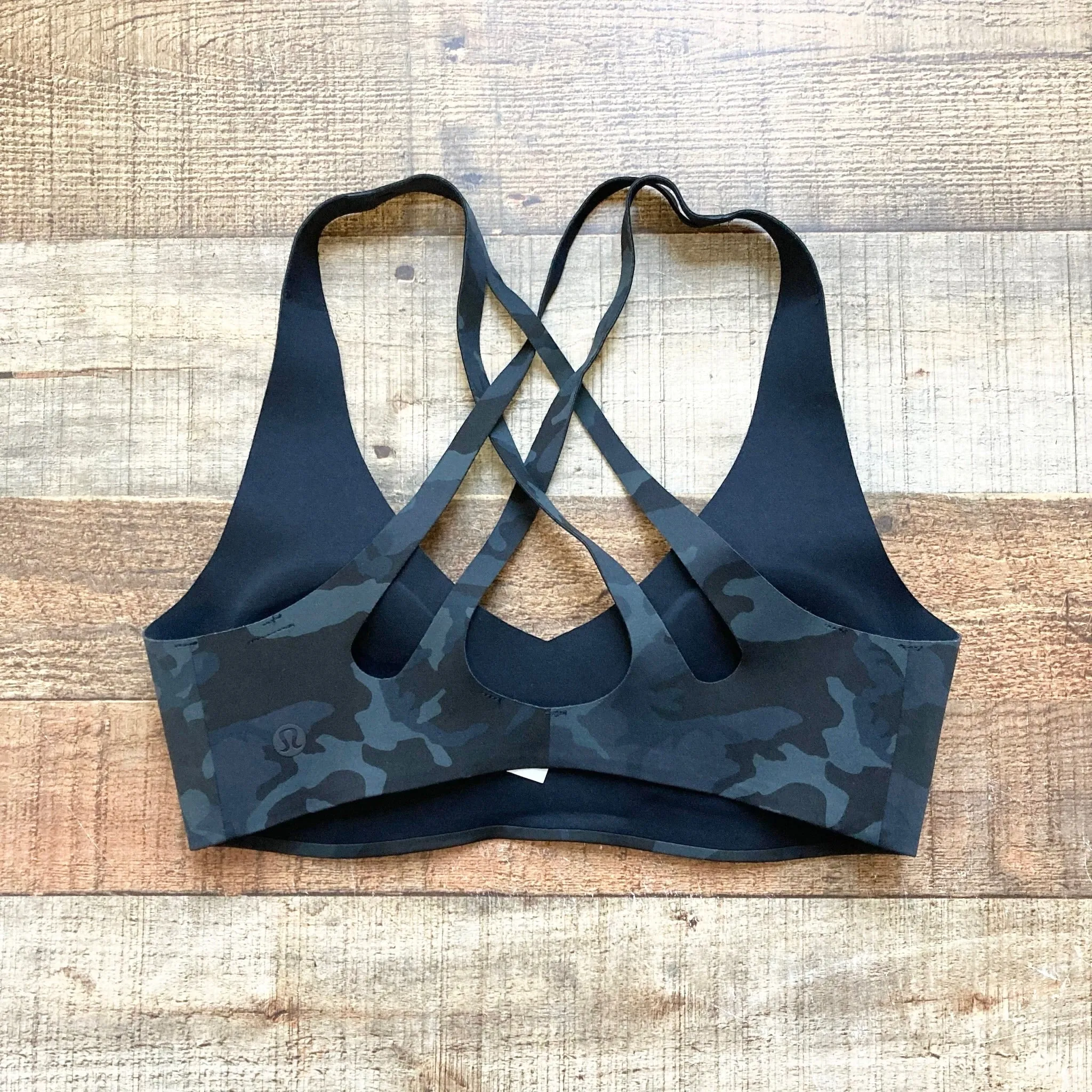 Lululemon Black Camo Print Strappy Back Bra- Size 4