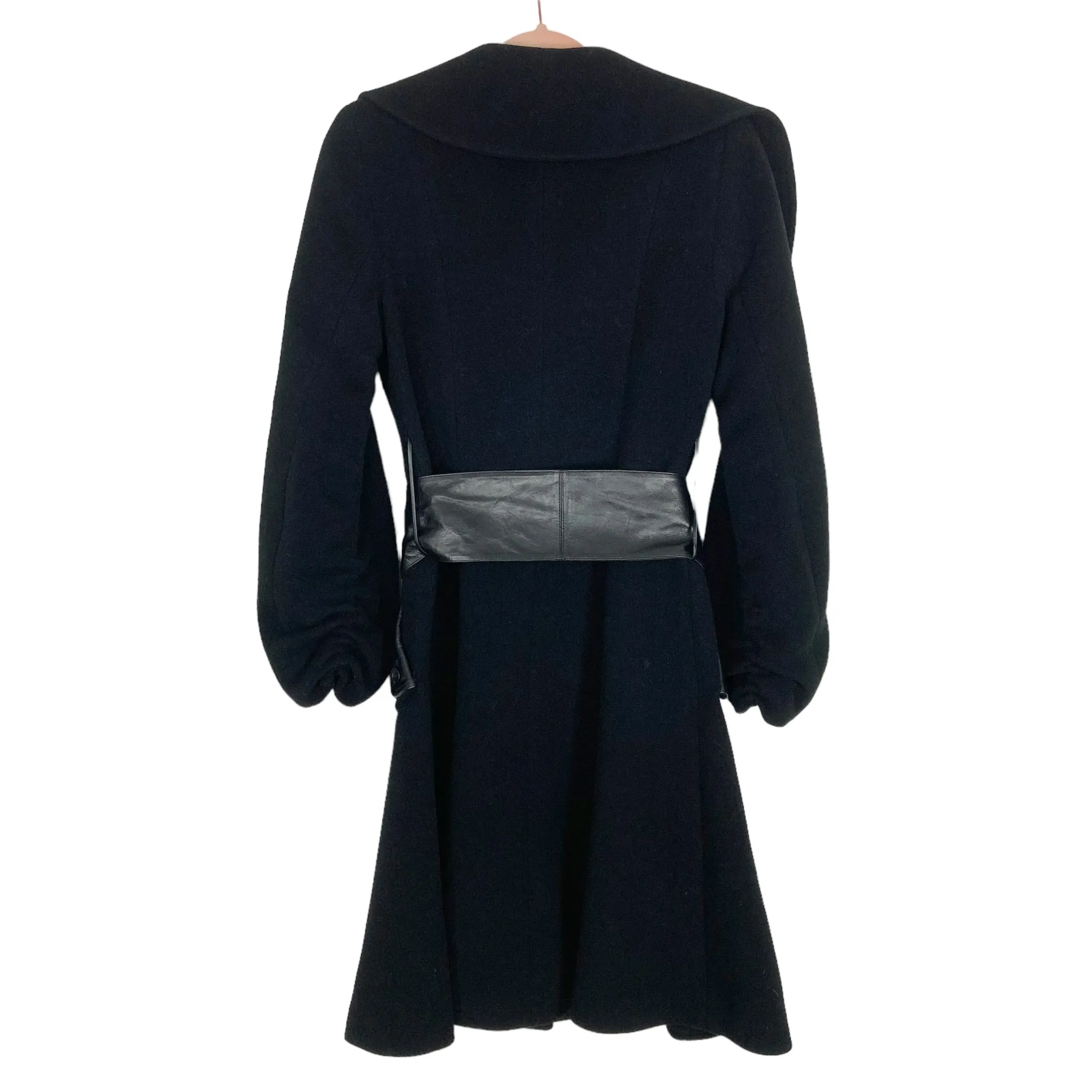 Mackage Black Wool/Cashmere Leather Belted Trench Coat- Size XS