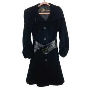 Mackage Black Wool/Cashmere Leather Belted Trench Coat- Size XS