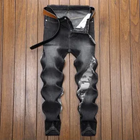 Men’s American Casual Spliced Patchwork Mid Waist Stretch Skinny Trousers