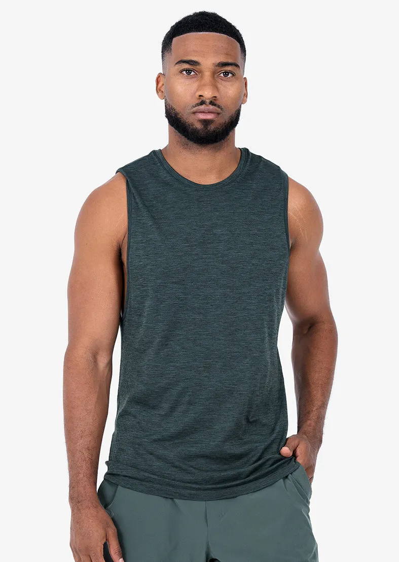 Mens Seamless Tank Khaki Green Melange