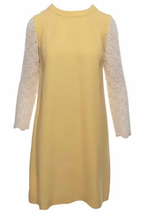 Miu Miu Size 40 Yellow & Eyelet Cream Sleeve Dress