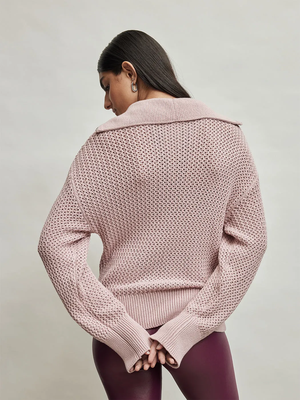 Mix Stitch Half Zip - Rose Pink