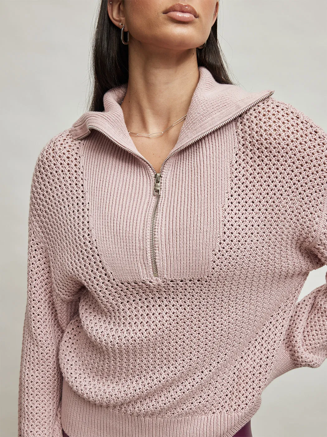 Mix Stitch Half Zip - Rose Pink