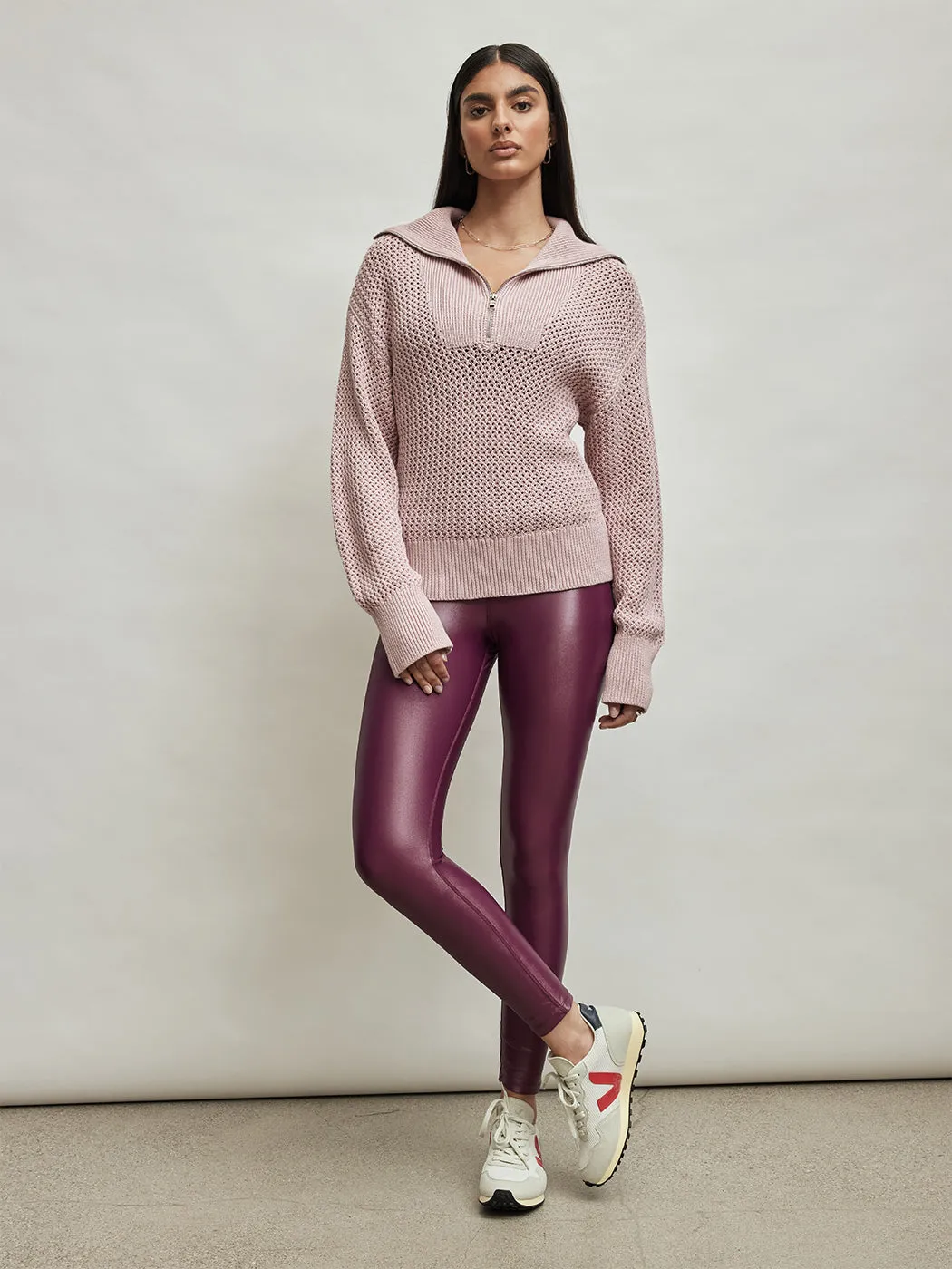 Mix Stitch Half Zip - Rose Pink