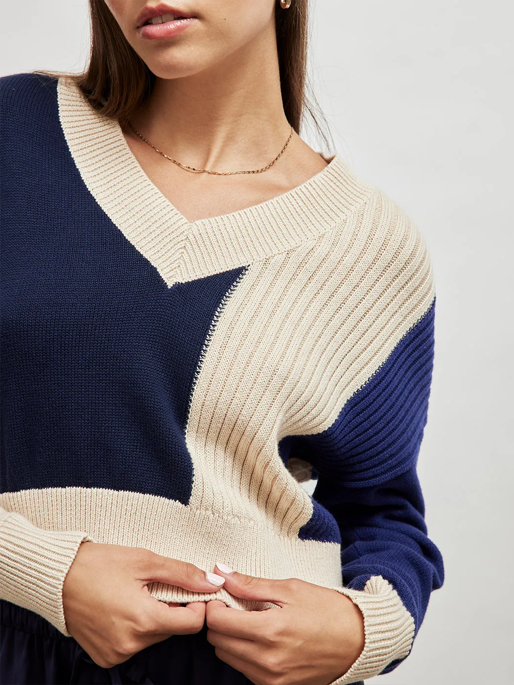 Mix Stitch Pullover - Dark Blue Multi