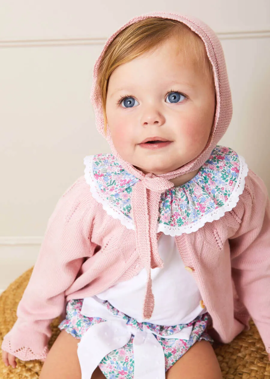 Openwork Knitted Bonnet in Pink (S-L)