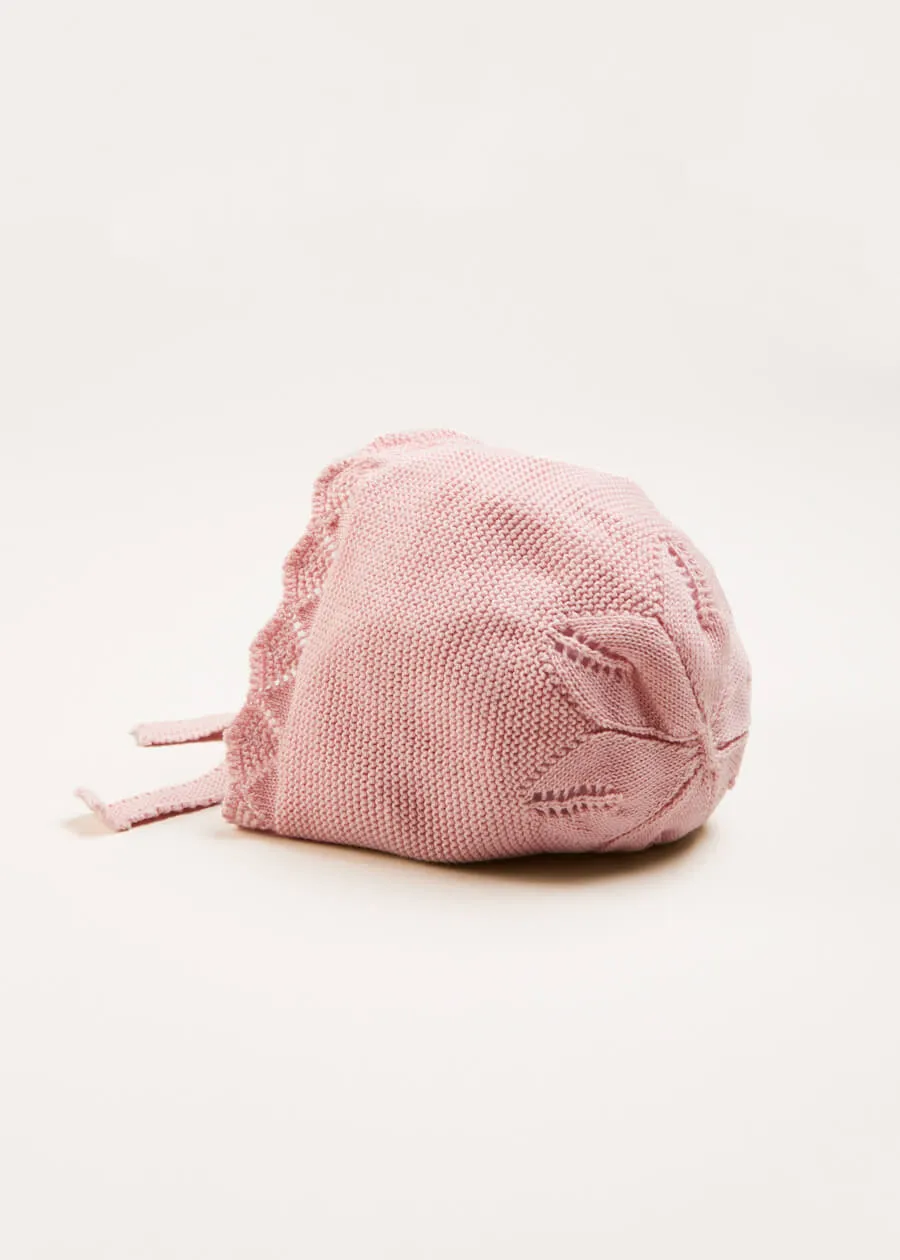 Openwork Knitted Bonnet in Pink (S-L)