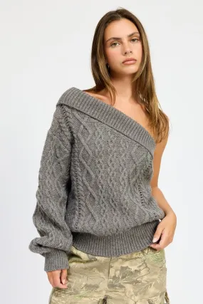 OVERSIZED CABLE KNIT ONE SHOULDER SWEATER