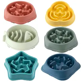 Pet Cat Dog Slow Food Bowl Fat Help Healthy Round Anti-choking Thickened And Non-slip Multiple Colors Shapes