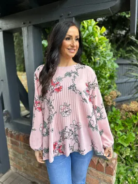 Pink Floral Pleated Blouse Bethany