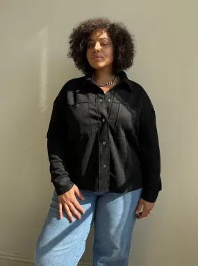 Plus Size Button Down Suede Jacket