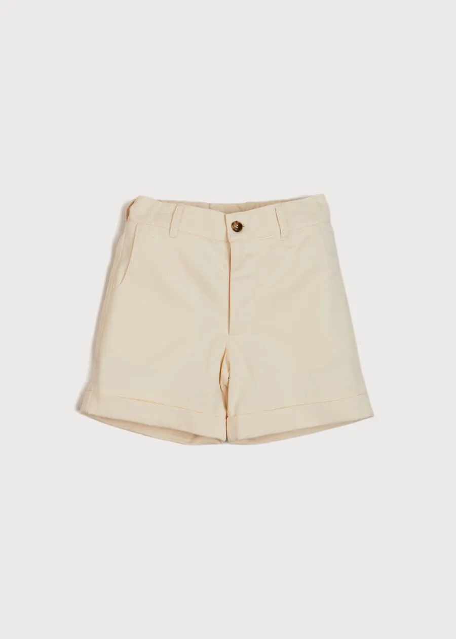 Pocket Detail Shorts With Turn-Ups in Beige (4-10yrs)