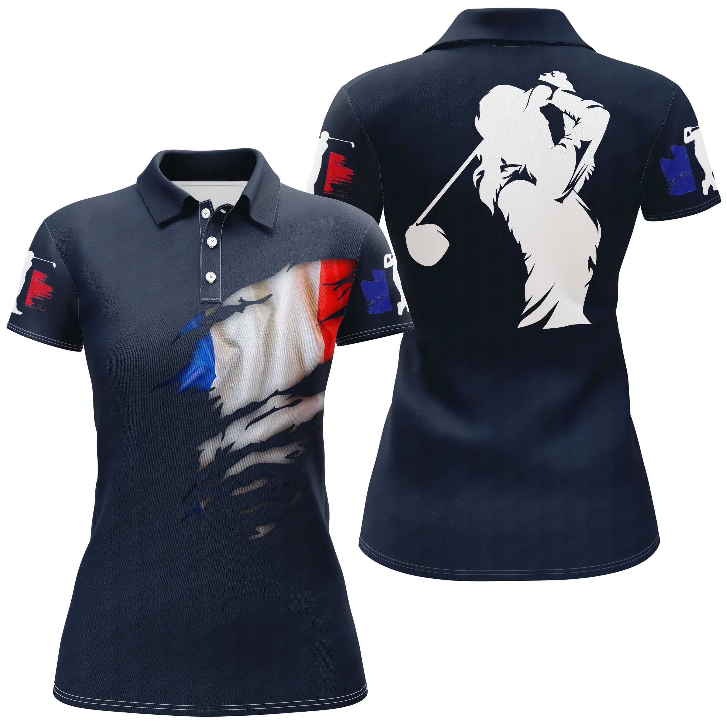 Polo de Golf, Cadeau Original Golfeur, Golfeuse, Polo à Séchage Rapide Drapeau France - CTS17052212