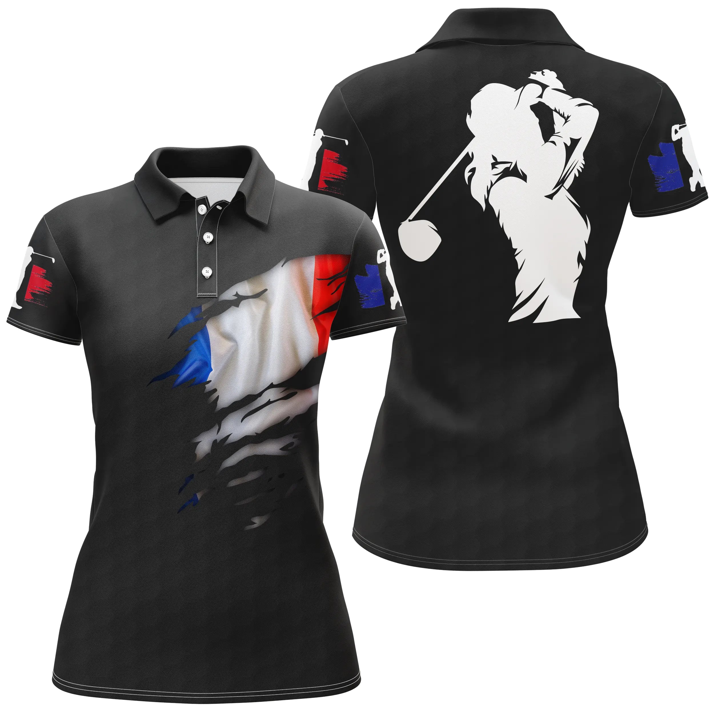 Polo de Golf, Cadeau Original Golfeur, Golfeuse, Polo à Séchage Rapide Drapeau France - CTS17052212