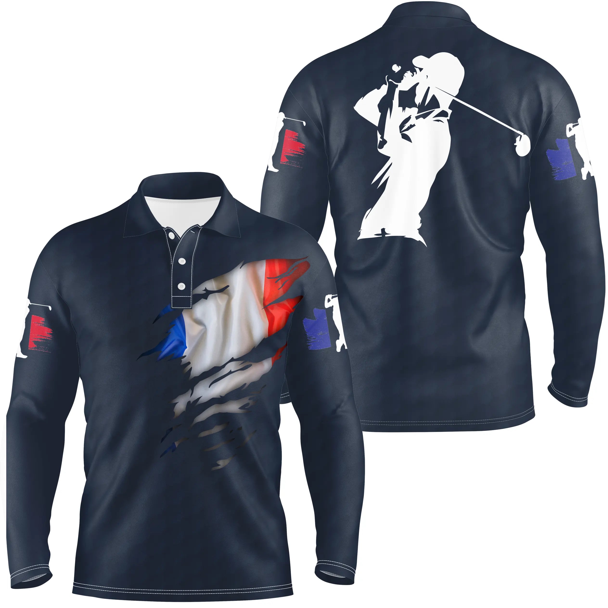 Polo de Golf, Cadeau Original Golfeur, Golfeuse, Polo à Séchage Rapide Drapeau France - CTS17052212