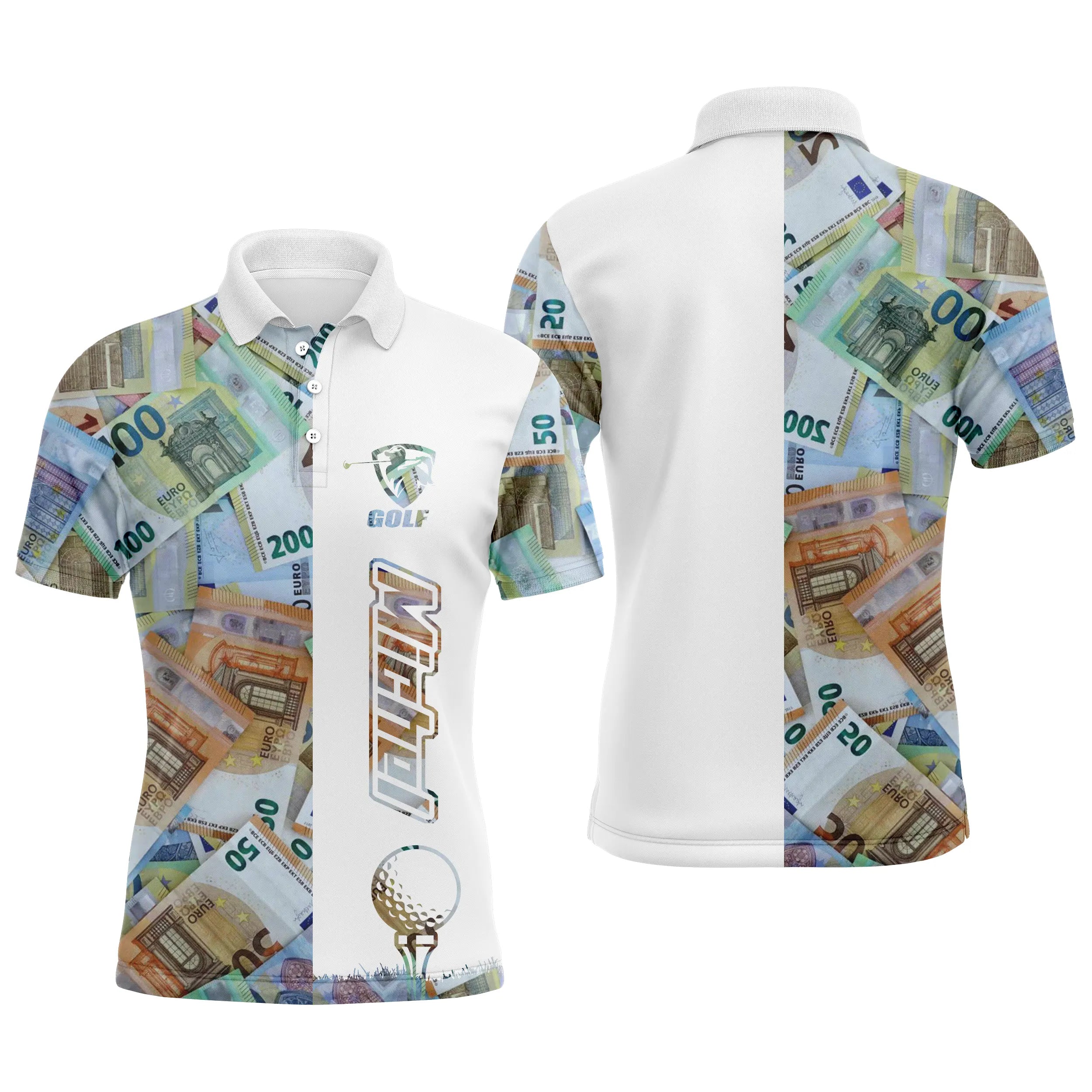 Polo de Golf Personnalisé, Motif Euro, Argent, Golfeur, Golfeuse, Balle de Golf, Polo à Séchage Rapide - CTS18052211