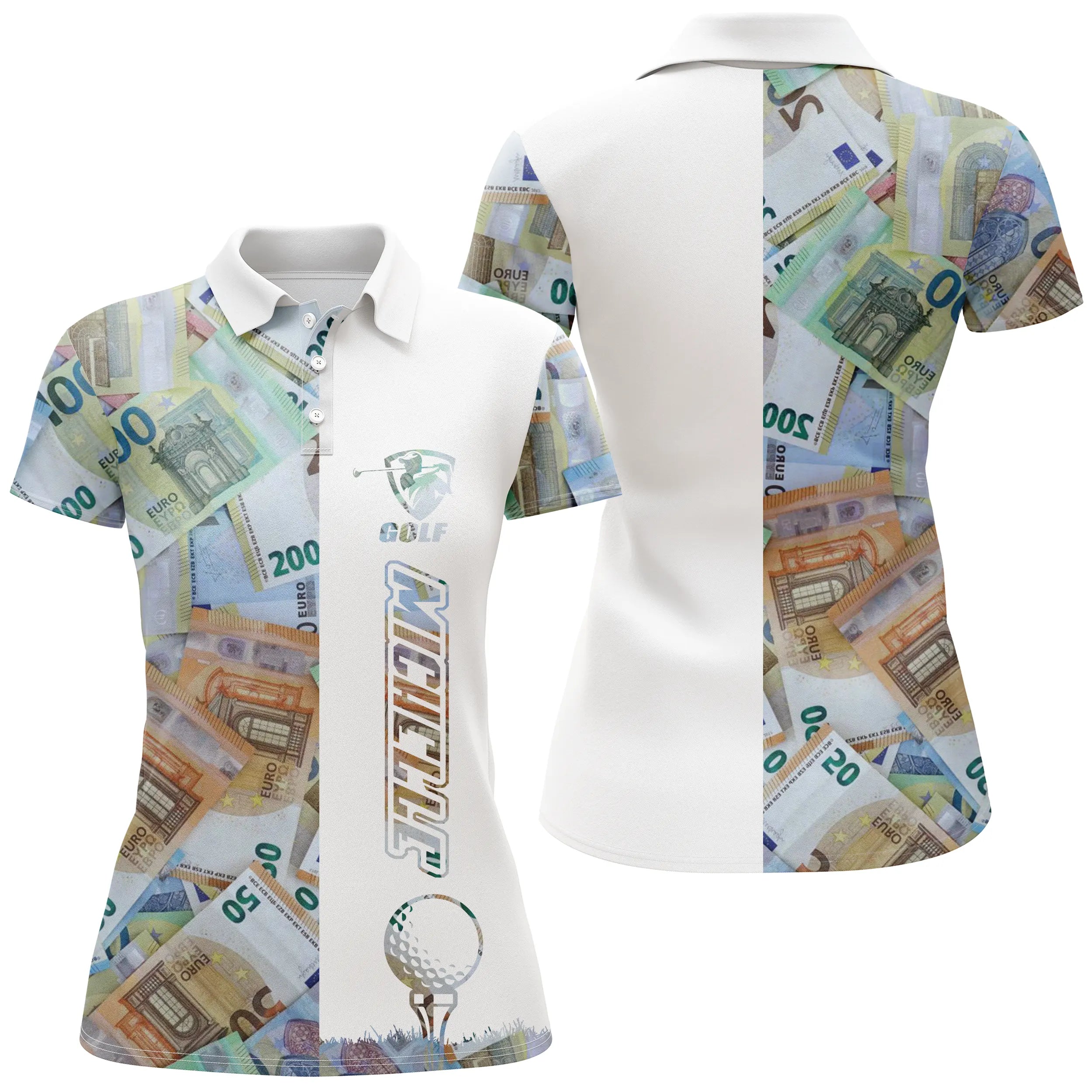 Polo de Golf Personnalisé, Motif Euro, Argent, Golfeur, Golfeuse, Balle de Golf, Polo à Séchage Rapide - CTS18052211