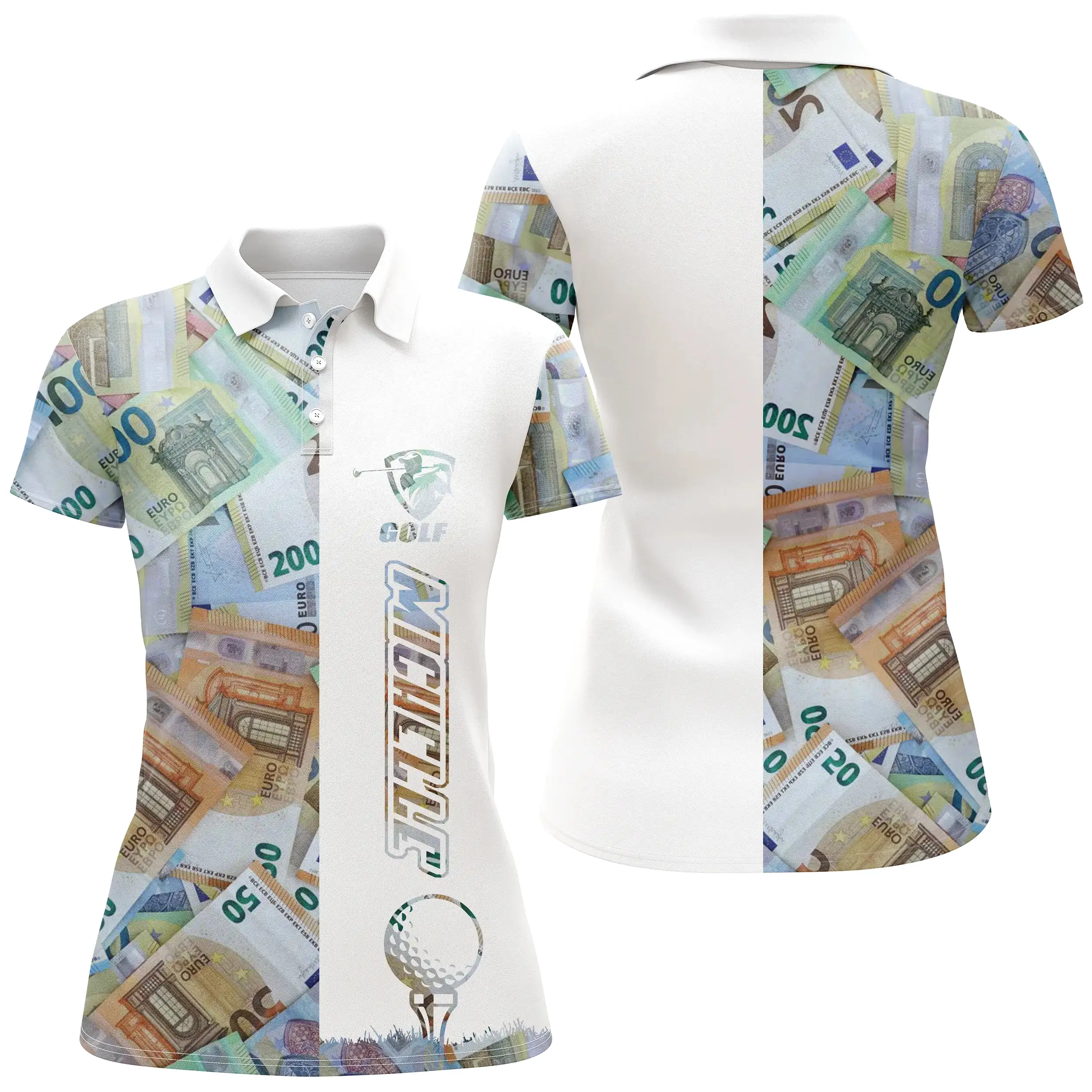 Polo de Golf Personnalisé, Motif Euro, Argent, Golfeur, Golfeuse, Balle de Golf, Polo à Séchage Rapide - CTS18052211