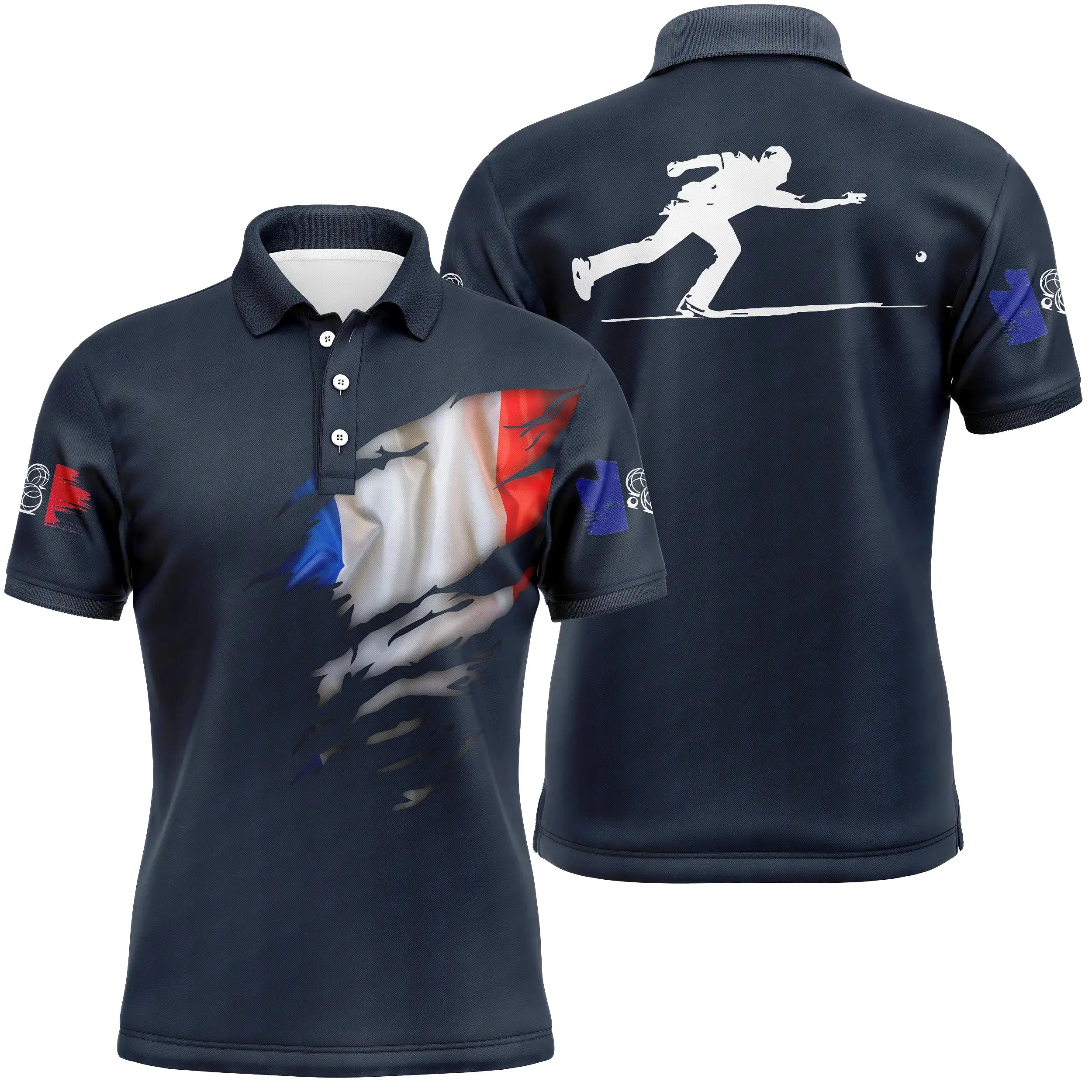 Polo Pétanque, Cadeau Original Bouliste, Polo à Séchage Rapide Drapeau France - CT10112223