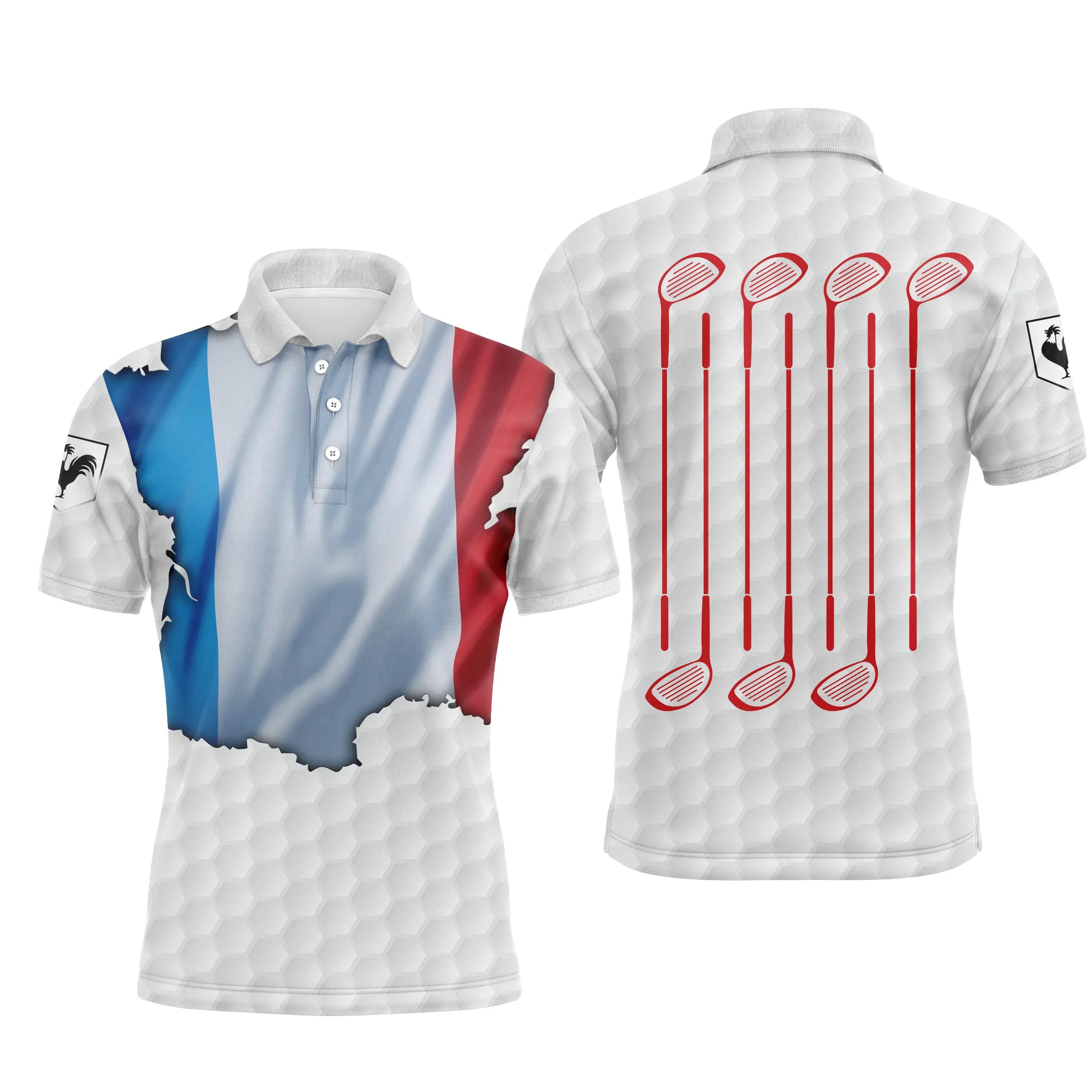 Polo Shirt pour Fan de Golf, Cadeau Original Golf, Polo à Séchage Rapide Homme Femme, Drapeau France, Club de Golf, Balle de Gol