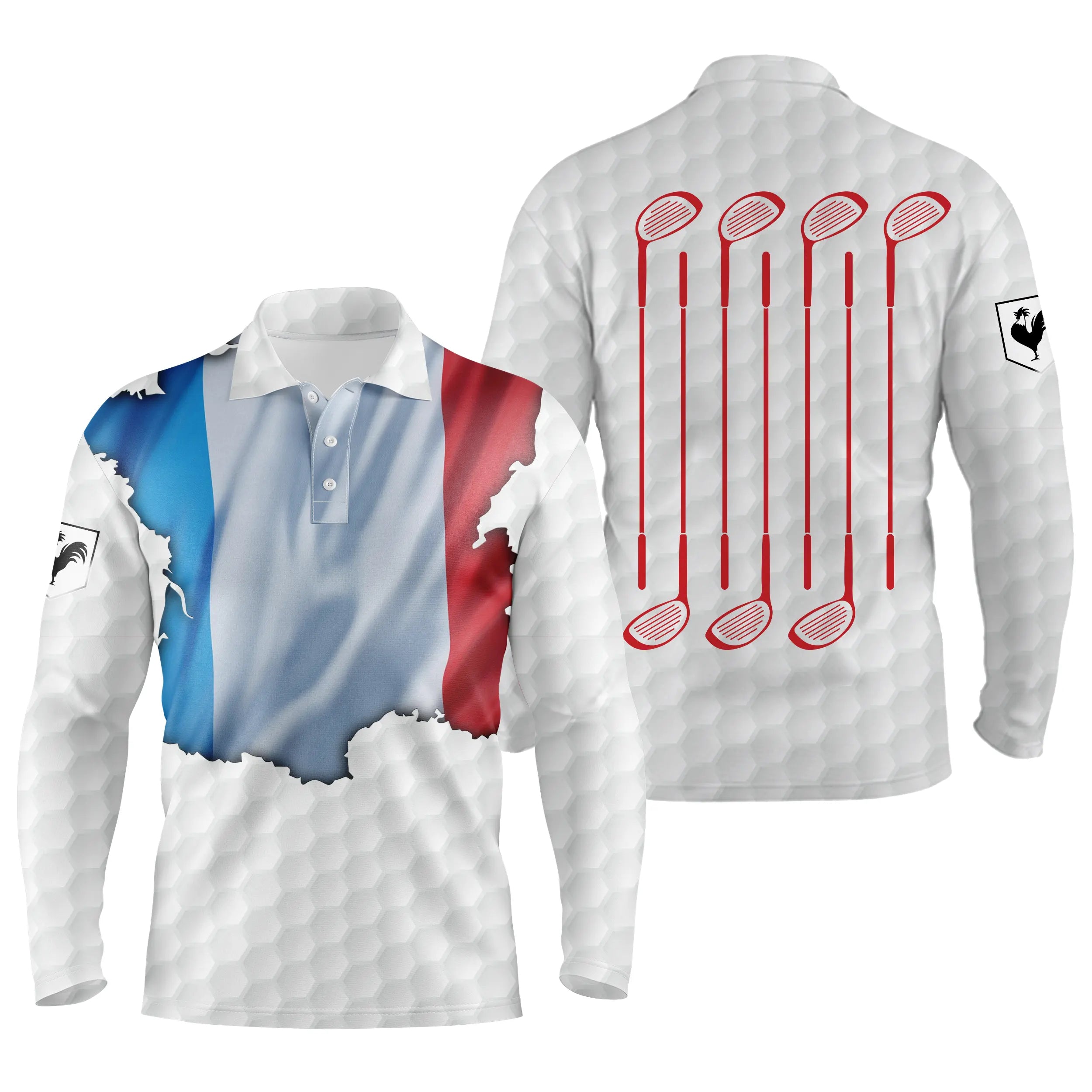 Polo Shirt pour Fan de Golf, Cadeau Original Golf, Polo à Séchage Rapide Homme Femme, Drapeau France, Club de Golf, Balle de Gol