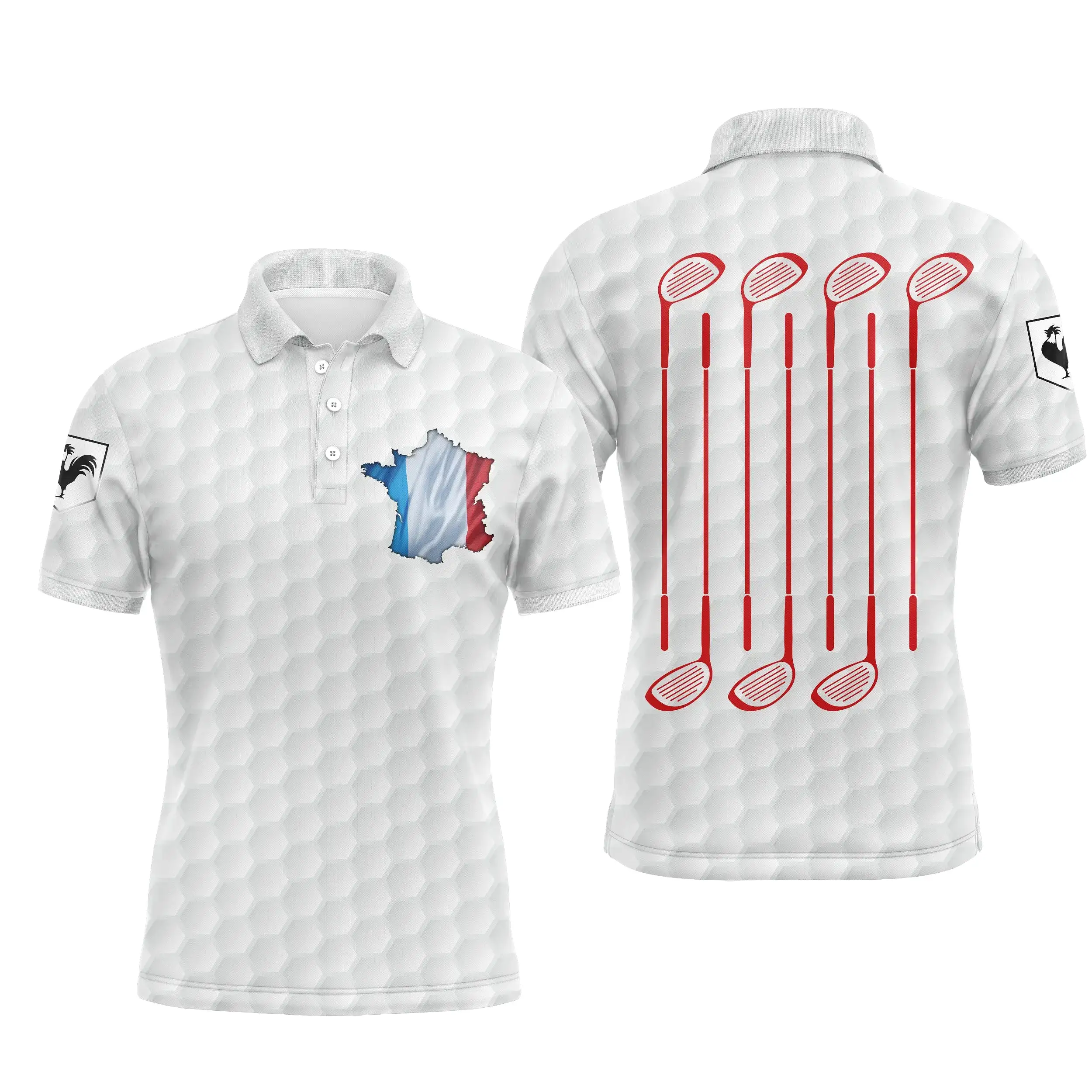 Polo Shirt pour Fan de Golf, Cadeau Original Golf, Polo à Séchage Rapide Homme Femme, Drapeau France, Club de Golf, Balle de Gol