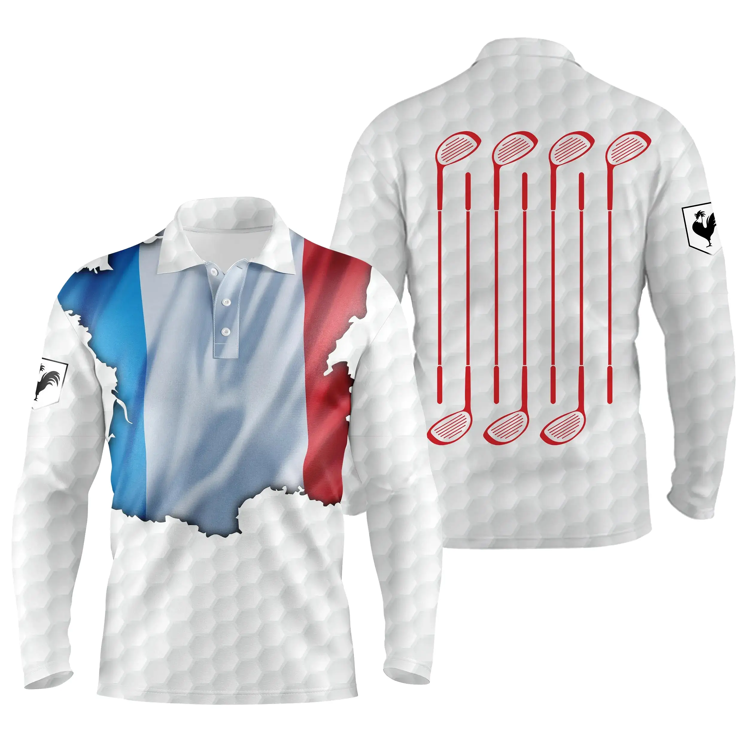 Polo Shirt pour Fan de Golf, Cadeau Original Golf, Polo à Séchage Rapide Homme Femme, Drapeau France, Club de Golf, Balle de Gol