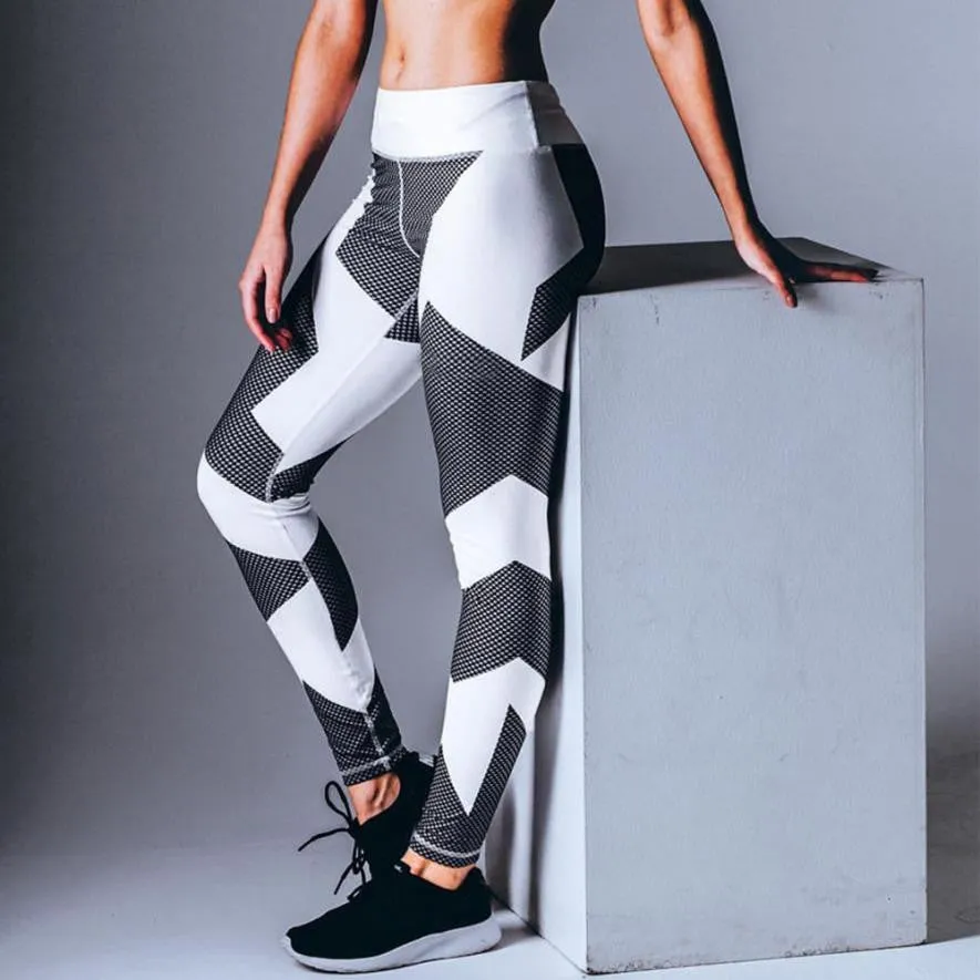 Printed Geometric Leggings Women Fitness Stretch Pants Workout Clothes Autumn Casual Leggings Ropa Deporte Mujer#A12 SM6