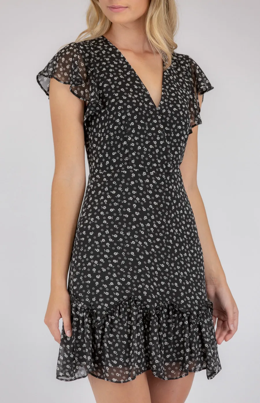 Printed V-neckline Dress with Ruffle Details (SDR702B)