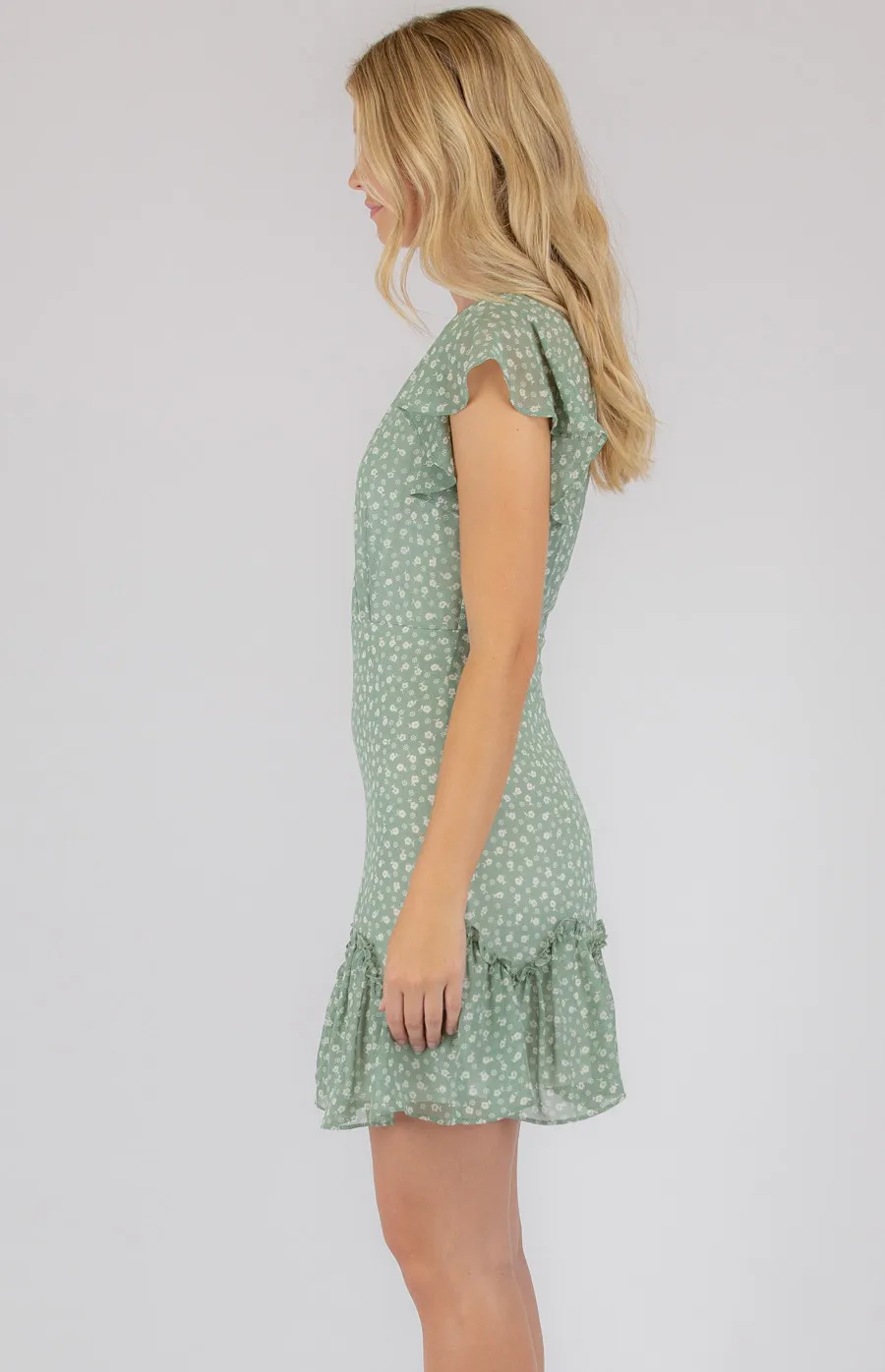 Printed V-neckline Dress with Ruffle Details (SDR702B)