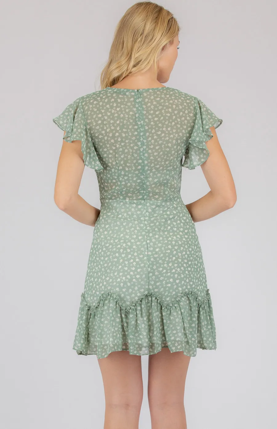 Printed V-neckline Dress with Ruffle Details (SDR702B)