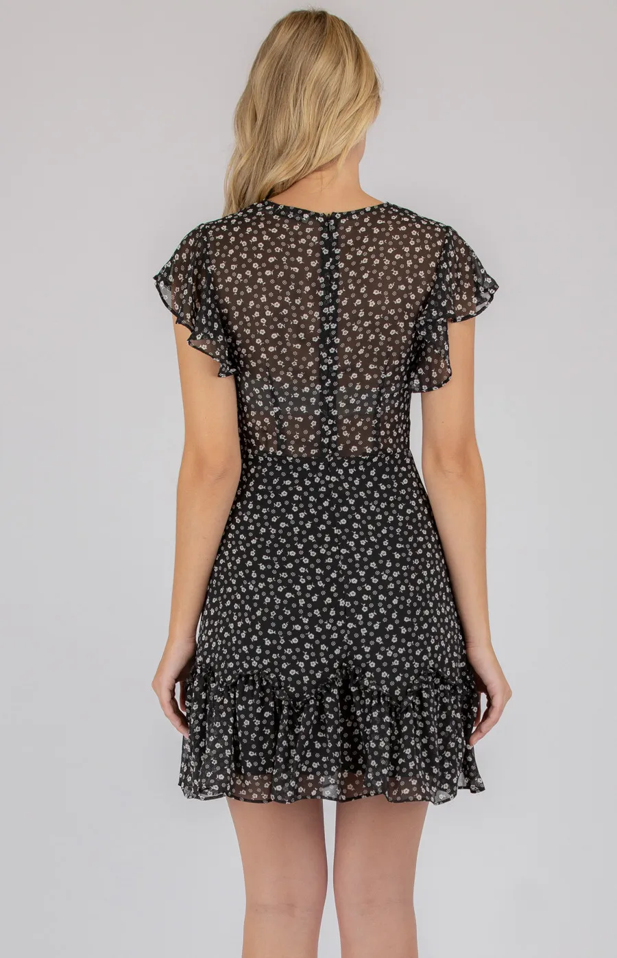 Printed V-neckline Dress with Ruffle Details (SDR702B)