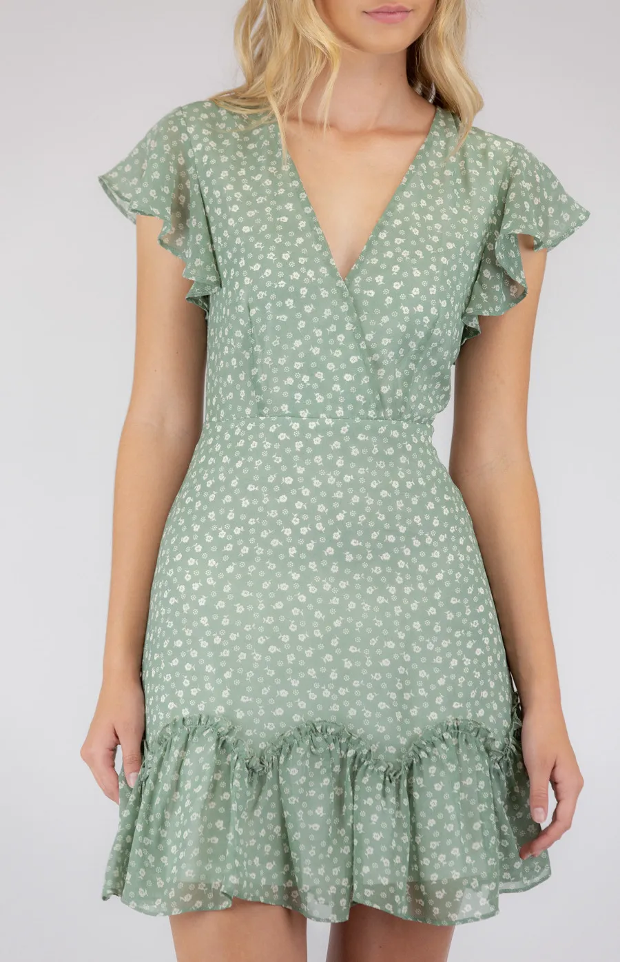 Printed V-neckline Dress with Ruffle Details (SDR702B)