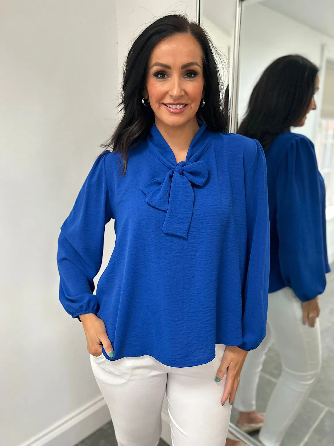 Royal Blue Tie Neck Blouse Grace