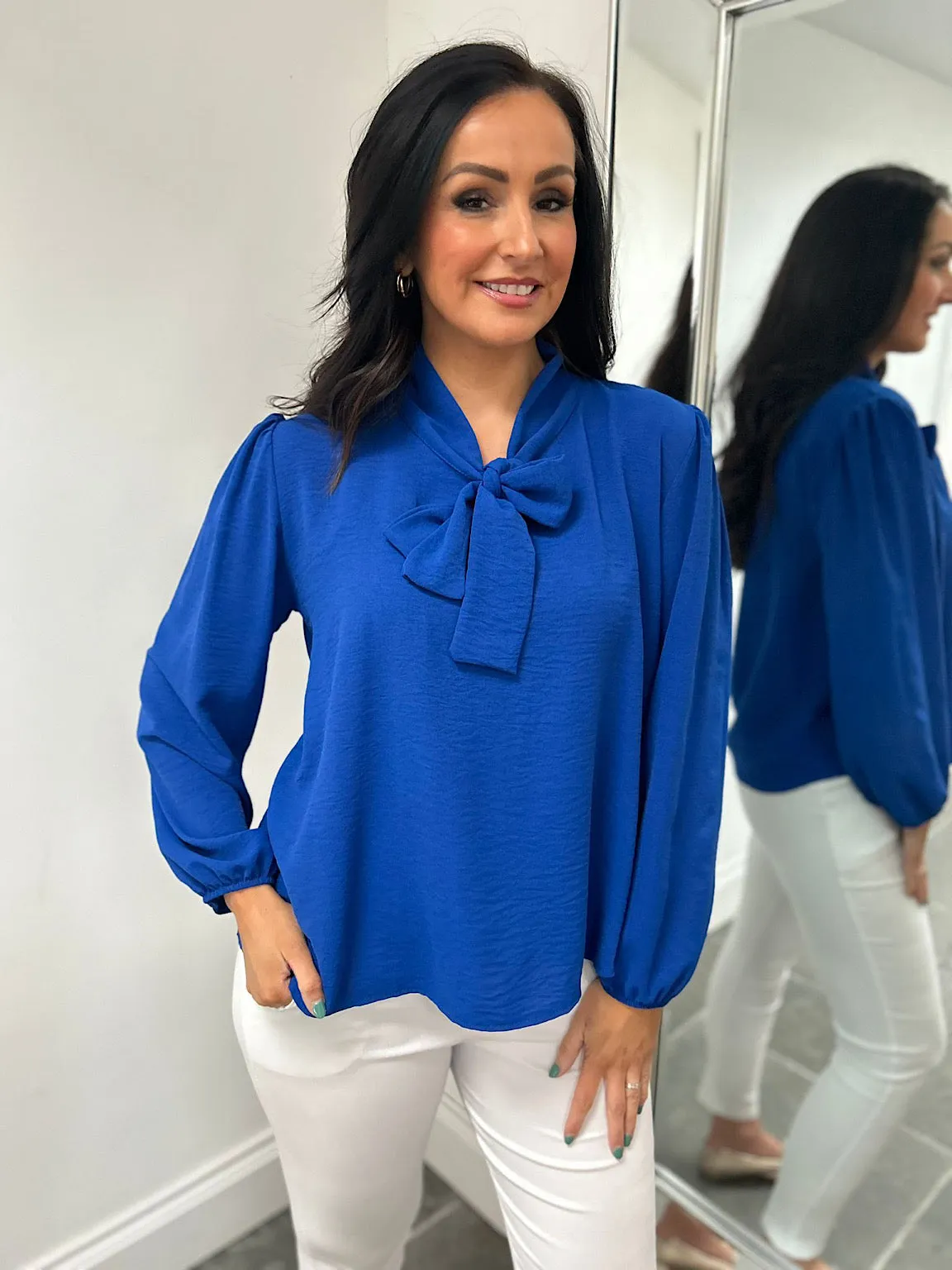 Royal Blue Tie Neck Blouse Grace