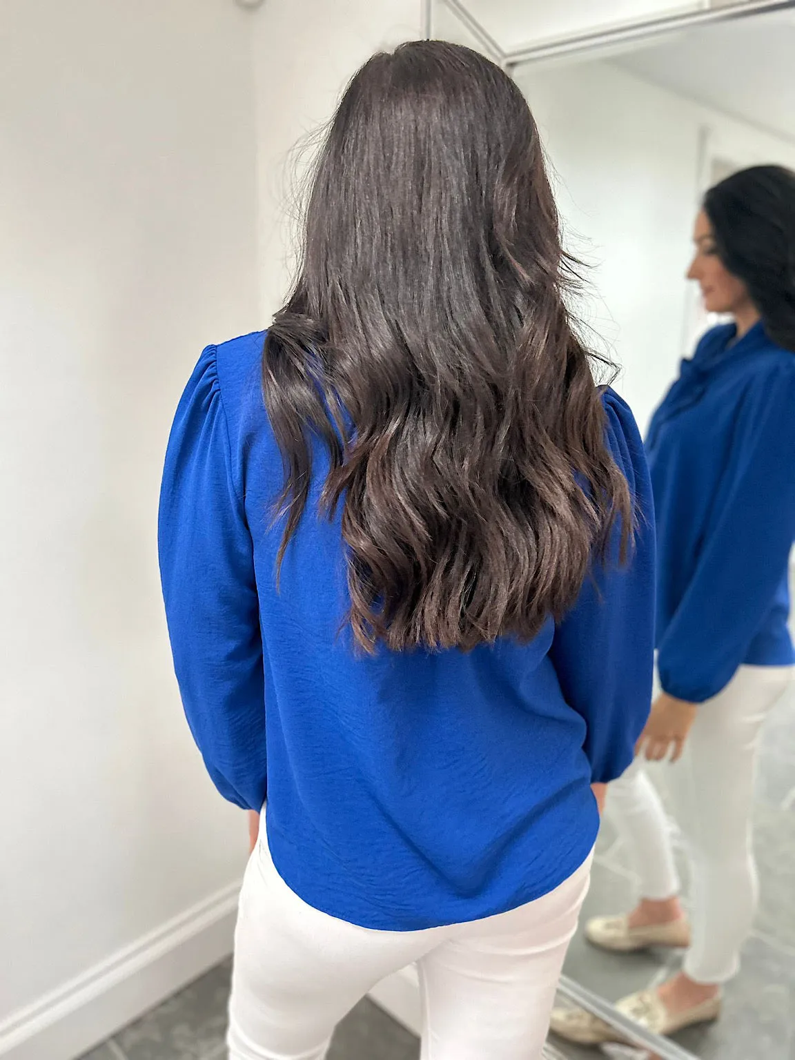 Royal Blue Tie Neck Blouse Grace