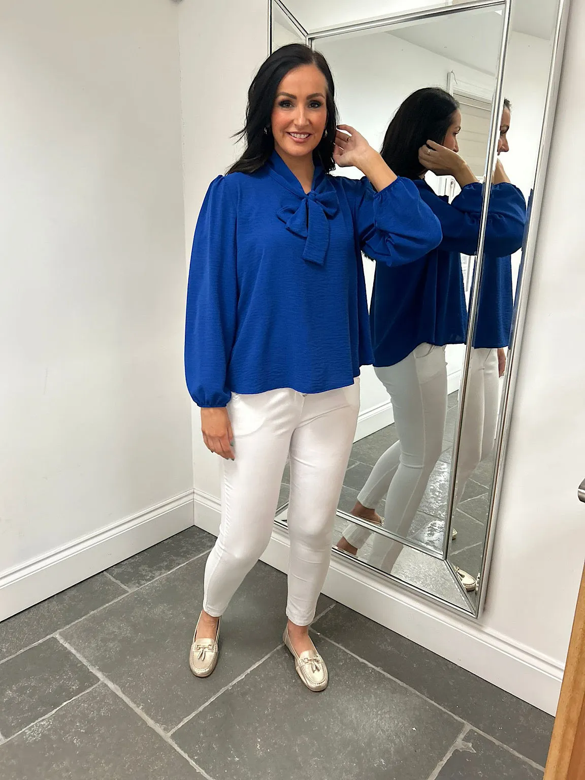 Royal Blue Tie Neck Blouse Grace