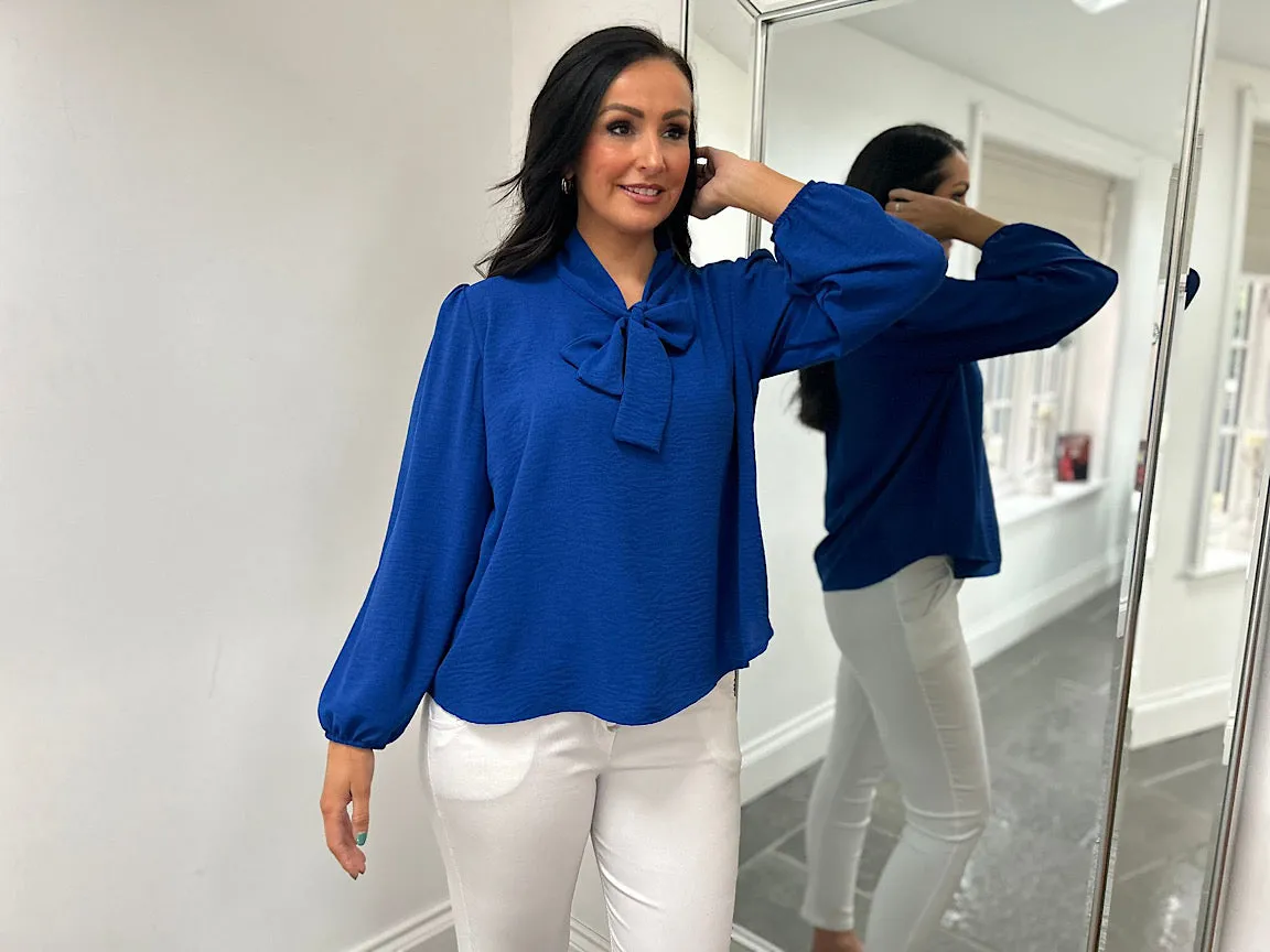 Royal Blue Tie Neck Blouse Grace