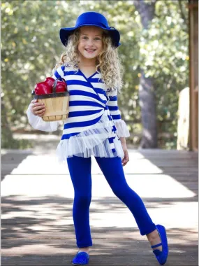 Royal Stripe Ruffled Wrap Tunic and Legging Set