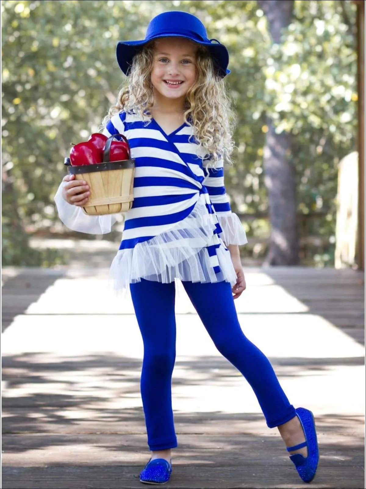 Royal Stripe Ruffled Wrap Tunic and Legging Set