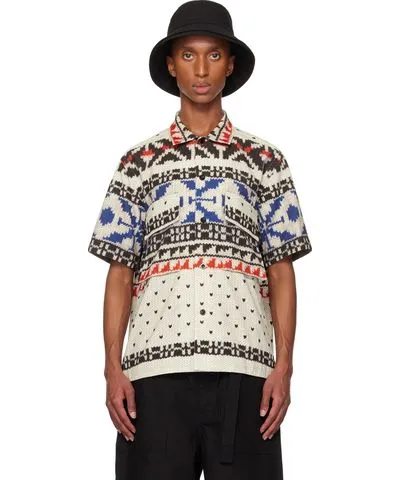 Sacai Off-White & Blue Knit Print Shirt