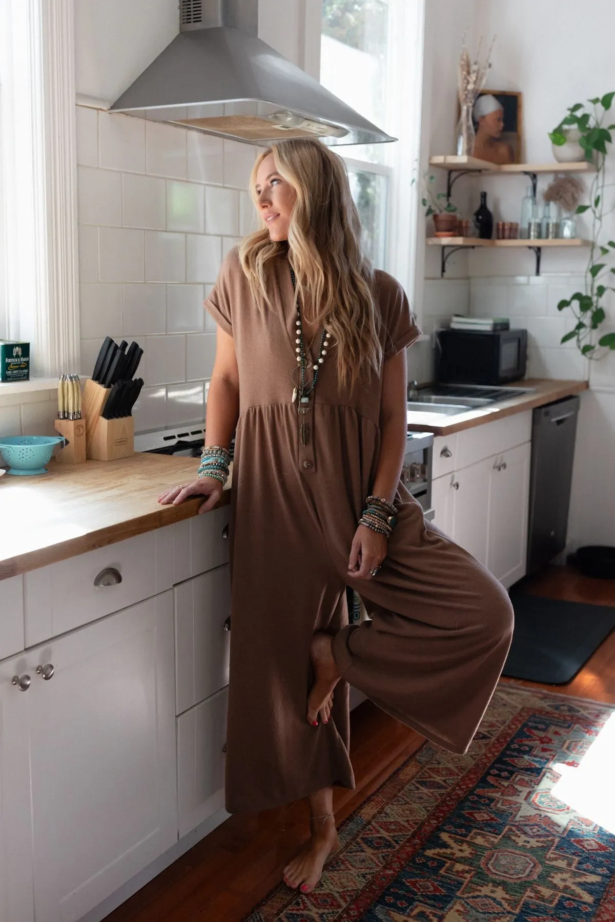 Sage and Wildflowers Jumpsuit - Mushroom