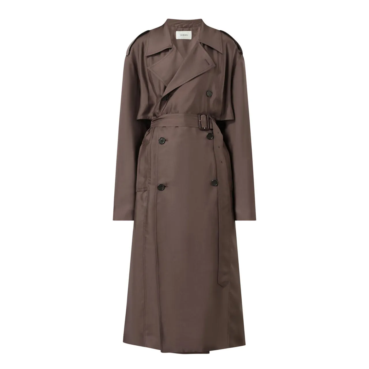 SAINT LAURENT Double-Breasted Belted Trench Coat - Noisette